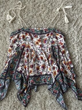 American Eagle Outfitters floral top with adjustable tassel straps Size XS